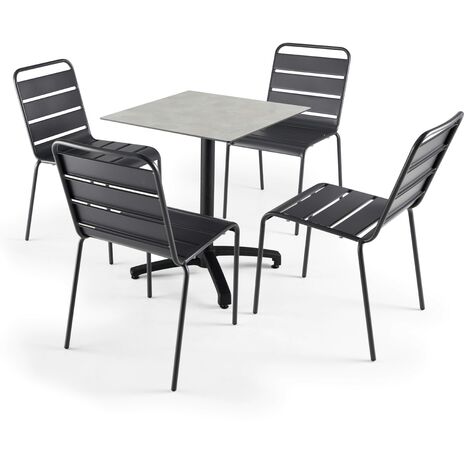 Table de jardin carré inclinable 70 x 70 cm HPL + 4 chaises en métal