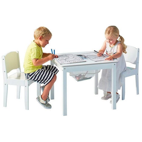 Ensemble Table de jeu enfant avec rangement et 2 chaises enfant Blanche - Blanc