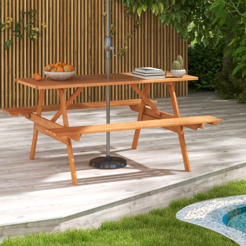 Maisonchic - Ensemble Table de Pique Nique avec 2 Bancs Intégrés Ensemble de Jardin en Bois Table Charge 70KG pour Jardin Piscine 150 x 139 x 75 cm