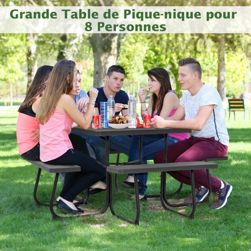 Maisonchic - Ensemble Table de Pique-nique avec 4 bancs intégrés Tbale de PIque-nique Carrée 135KG Trou pou Parasol 170x170x76cm Noir CW4774 design in
