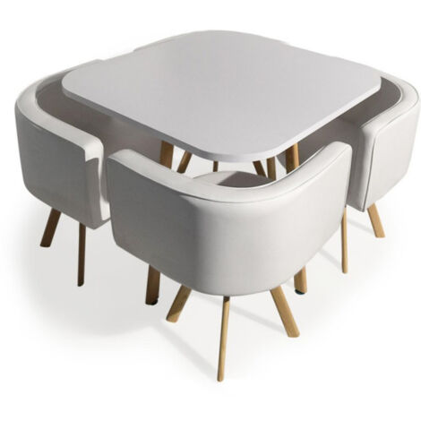 Ensemble Table de Repas & 4 Chaises Design "Norway" Blanc
