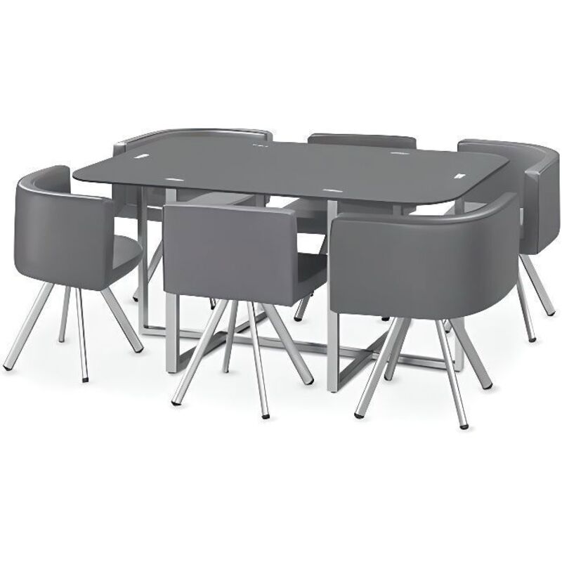 Ensemble Table de repas avec 6 chaises Design MADRID Gris