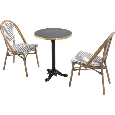 Ensemble table de terrasse marbre noir et 2 chaises