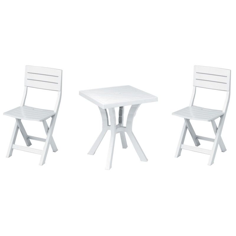Ensemble table duo en résine + 2 chaises blanches Ensemble table duo en résine + 2 chaises blanches