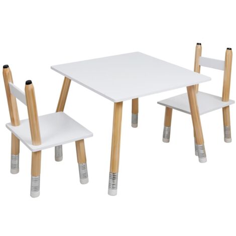 Ensemble table enfant 60x60 cm et 2 chaises 28x30 cm – MDF et pin – Pour activités manuelles et jeux – Montage facile – The Home Deco Kids