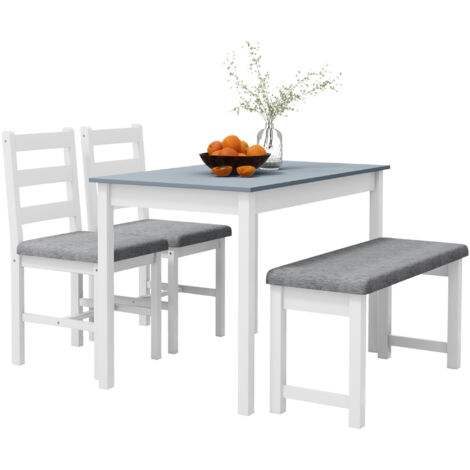 Ensemble table ensemble table manger 4 pièces 1 table 1 banc 2 chaises gris blanc