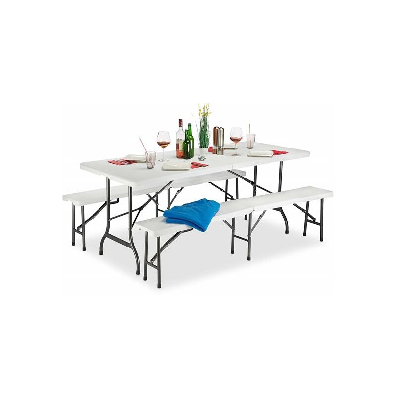 Maxxgarden - Ensemble table et 2 bancs 182 x 74cm - Table pliante d'appoint portable - valise de transport