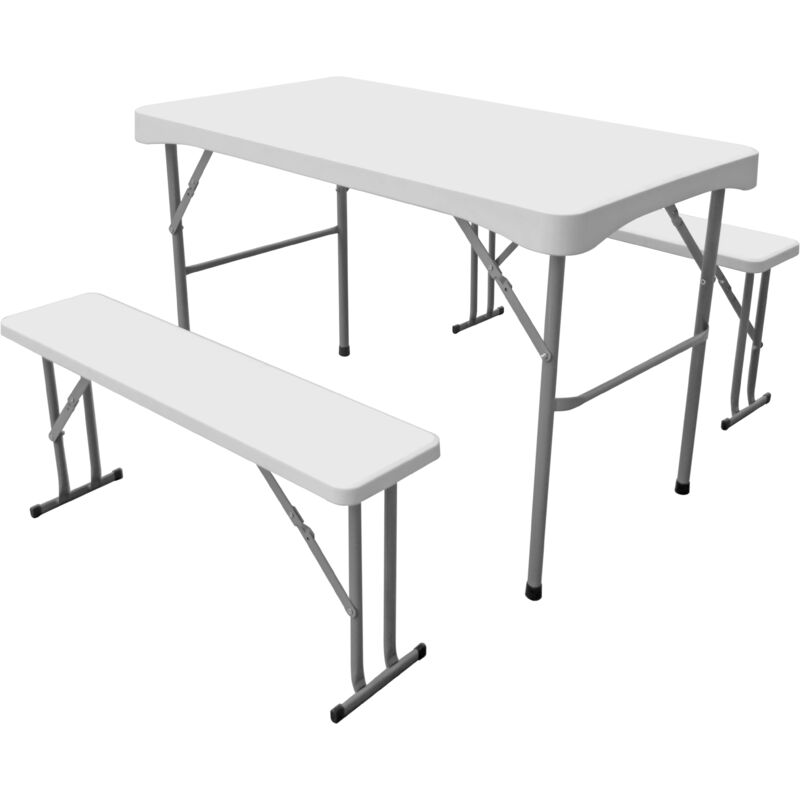 Maxxgarden - Table de Pique-Nique - Table à Bier avec Bancs - Table Pliante + 2 Bancs Pliants - 105 cm - Blanc