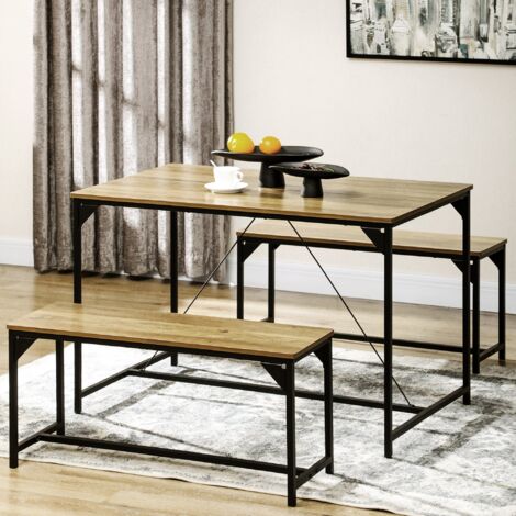 Ensemble table et 2 bancs pour 4 personnes, table de cuisine gain de place, couleur naturelle