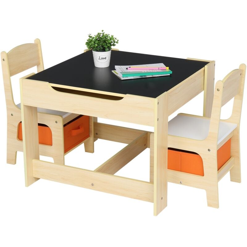 Ensemble Table et 2 Chaises avec 2 boits de rangement pour Enfants -67×73×10 cm