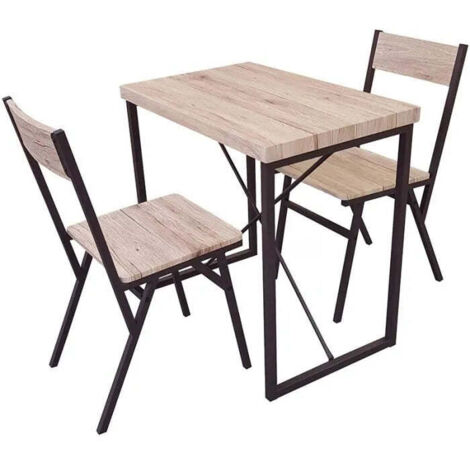 Ensemble table et 2 chaises DOCK - Noir mat et chêne - Bois et métal - L 80 x H 75 x P 50 cm - Livraison gratuite