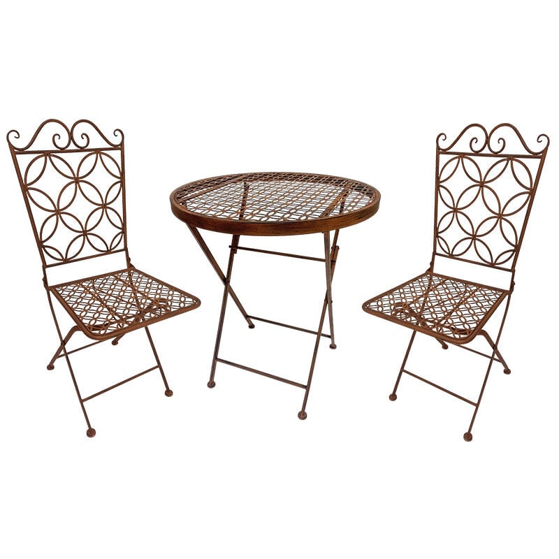 La Grande Prairie - Ensemble table et 2 chaises en fer pliantes