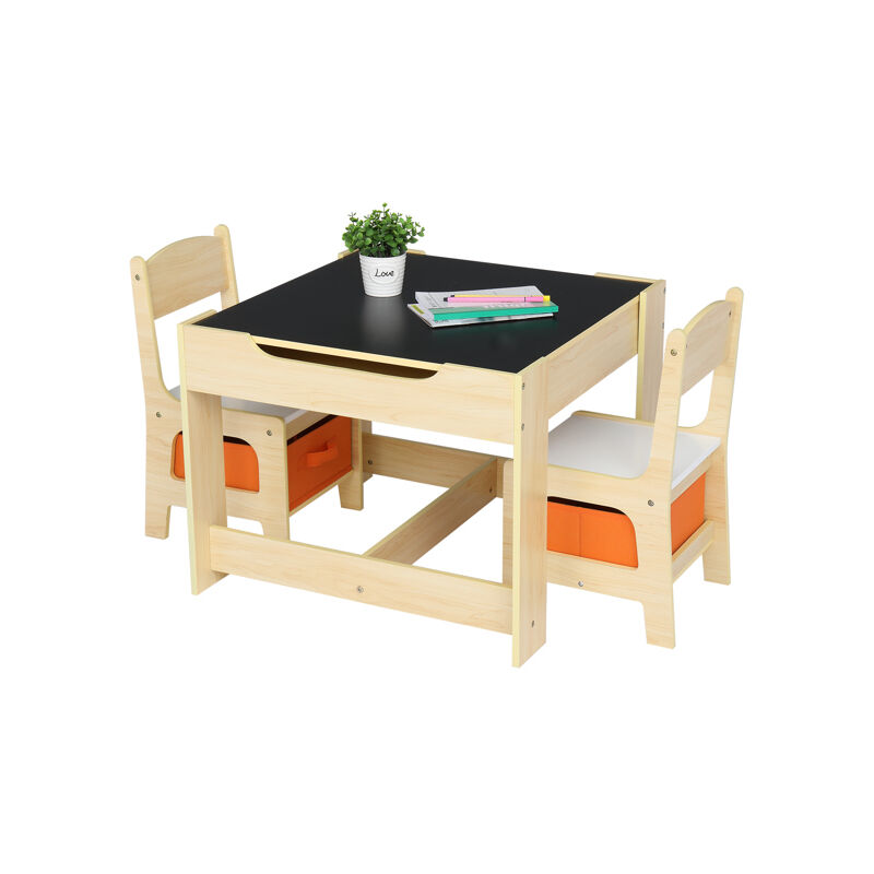 Ensemble Table et 2 Chaises Enfants/Table d'activité 3 en 1 avec Chaise Fonction de Stockage-pour Enfants d'âge préscolaire
