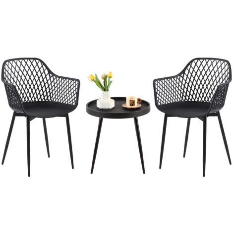 Ensemble table et 2 chaises, fauteuils lounge avec accoudoirs et pieds en métal, chaises de cuisine pour bureau, cuisine, noir