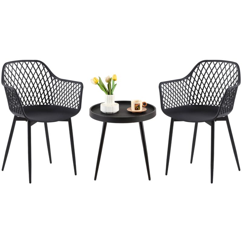 Ensemble table et 2 chaises, fauteuils lounge avec accoudoirs et pieds en métal, chaises de cuisine pour bureau, cuisine, noir