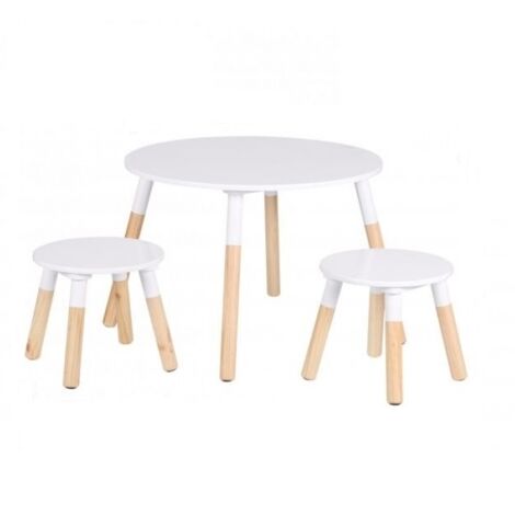 Ensemble Table et 2 Tabourets pour Enfants Bois et Blanc