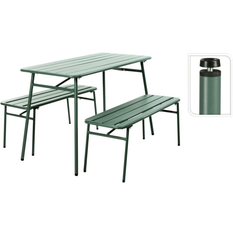 Progarden - Ensemble de table et bancs de jardin 3 pcs acier vert