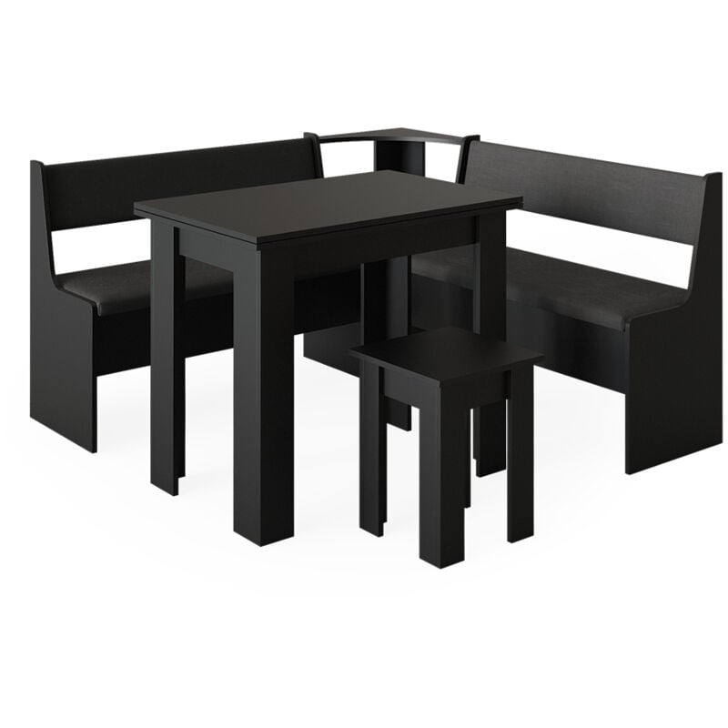 Groupe de banquettes d'angle Roman, Noir, 150 x 41.5 cm avec table Vicco