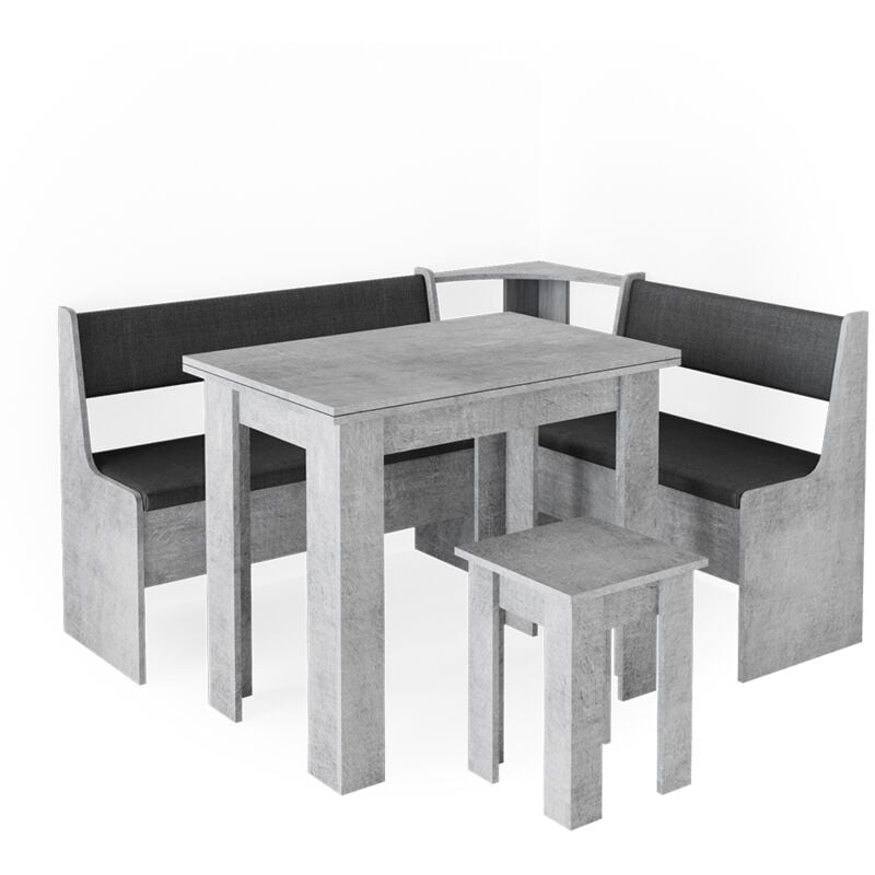 Groupe de banquettes d'angle Roman, Béton, 150 x 41.5 cm avec table Vicco