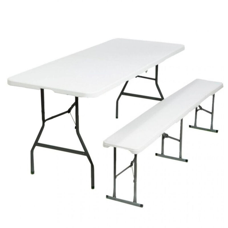Ensemble table et banc pliants en plastique blanc pour jardin, camping, bar