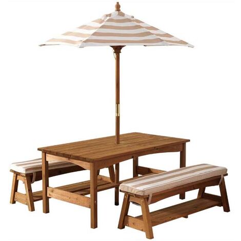 Ensemble table et bancs d'extérieur avec parasol enfant coloris 2 - Coloris 2