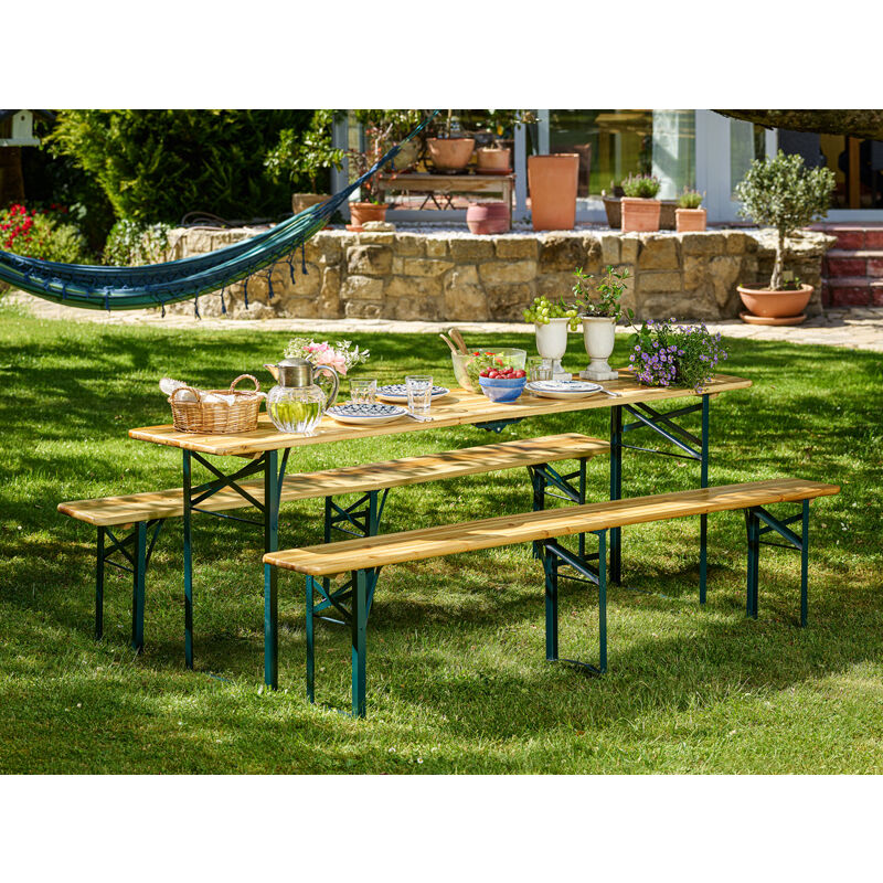 Ensemble Table Et Bancs Pliable En Bois 220 Cm Pour Jardin Terrasse Fete 991552