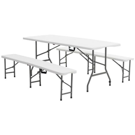 Ensemble Table et Bancs Pliants Poignée de Transport en Résine New Koln Gardiun 180x74x74 cm