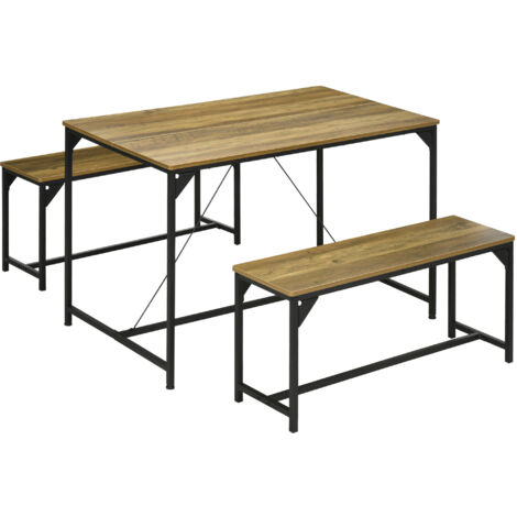 Ensemble table et bancs pour 4 personnes, table de cuisine avec 2 bancs, ensemble salle à manger gain de place, naturel