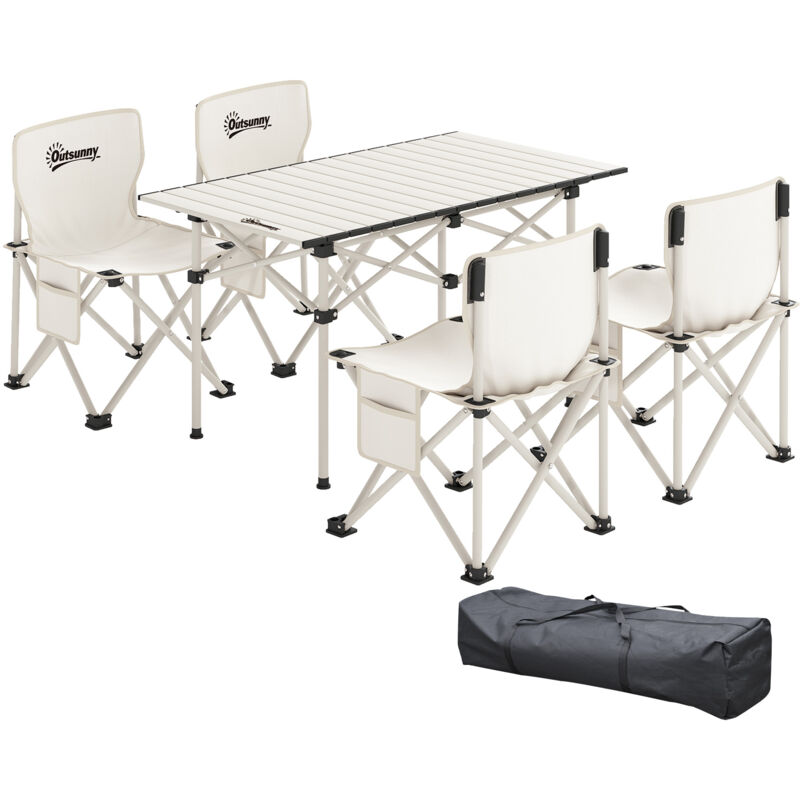 Ensemble table et chaise camping - table pliante camping avec 4 chaises rangements sacs de transport blanc