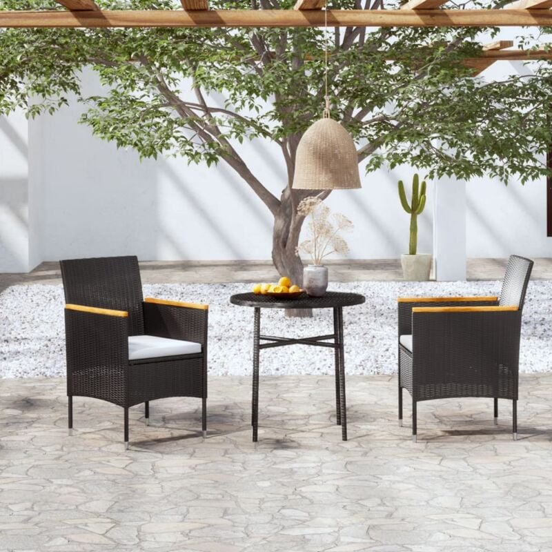 Ensemble Table et Chaise de Jardin 3 pcs - Mobilier à dîner de jardin Résine tressée Noir BV691330 Bonnevie