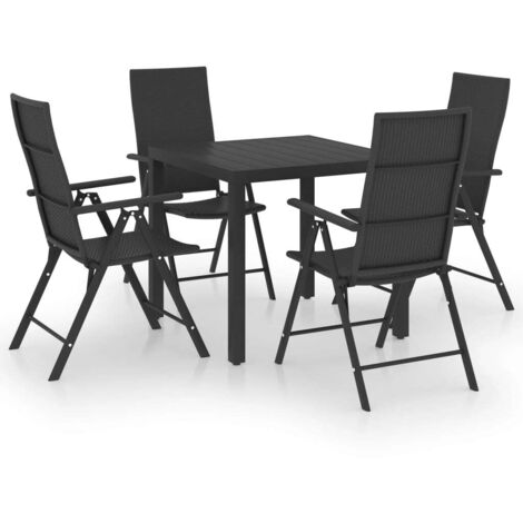 Ensemble Table et Chaise de Jardin 5 pcs - Ensemble de salle à manger de jardin 5 pcs Noir BV535791 - BonneVie