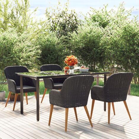 Ensemble Table et Chaise de Jardin avec coussins 5 pcs - Ensemble Table à manger + 4 chaises Noir BV389035 - BonneVie