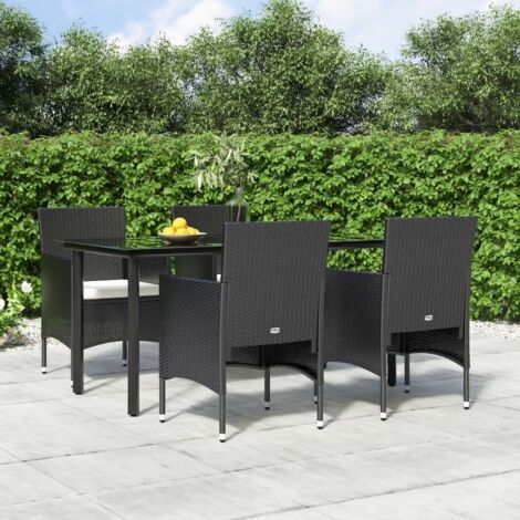 Ensemble Table et Chaise de Jardin avec coussins 5 pcs - Ensemble Table à manger + 4 chaises Noir BV588756 - BonneVie