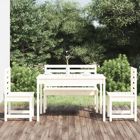 Ensemble Table et Chaise de Jardin Contemporain Ensemble à dîner de jardin 4 pcs blanc bois massif de pin 38804 - Blanc