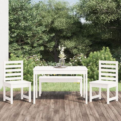 Ensemble Table et Chaise de Jardin Contemporain Ensemble à dîner de jardin 4 pcs blanc bois massif de pin 96476 - Blanc