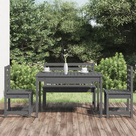Ensemble Table et Chaise de Jardin Contemporain Ensemble à dîner de jardin 4 pcs gris bois massif de pin 17460 - Gris