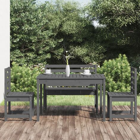Ensemble Table et Chaise de Jardin Contemporain Ensemble à dîner de jardin 4 pcs gris bois massif de pin 90777 - Gris