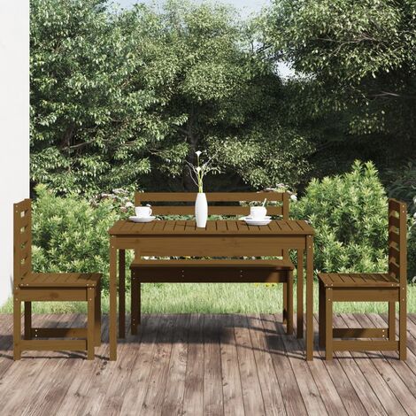 Ensemble Table et Chaise de Jardin Contemporain Ensemble à dîner de jardin 4 pcs marron miel bois pin massif 42491 - Brun