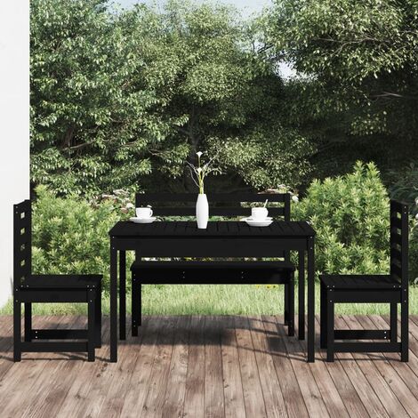 Ensemble Table et Chaise de Jardin Contemporain Ensemble à dîner de jardin 4 pcs noir bois massif de pin 22976 - Noir