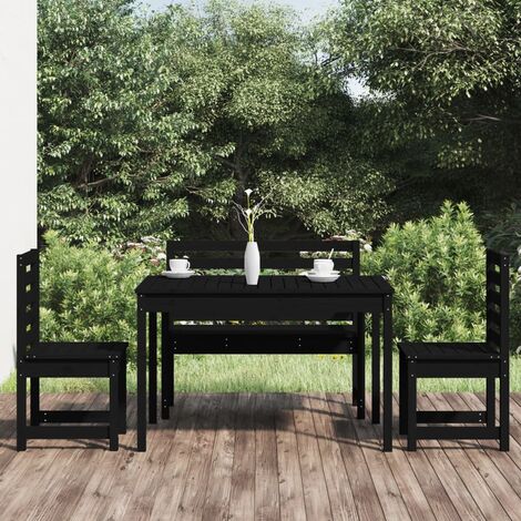 Ensemble Table et Chaise de Jardin Contemporain Ensemble à dîner de jardin 4 pcs noir bois massif de pin 42325 - Noir