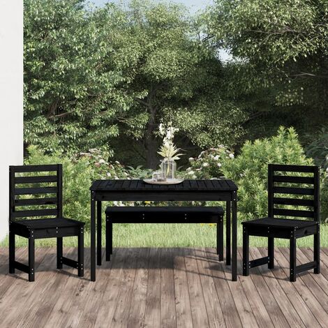 Ensemble Table et Chaise de Jardin Contemporain Ensemble à dîner de jardin 4 pcs noir bois massif de pin 68287 - Noir