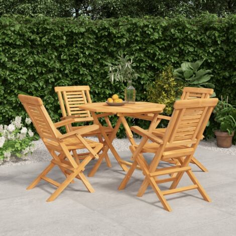 Ensemble Table et Chaise de Jardin Contemporain  Ensemble à dîner de jardin 5 pcs Bois de teck massif 27936