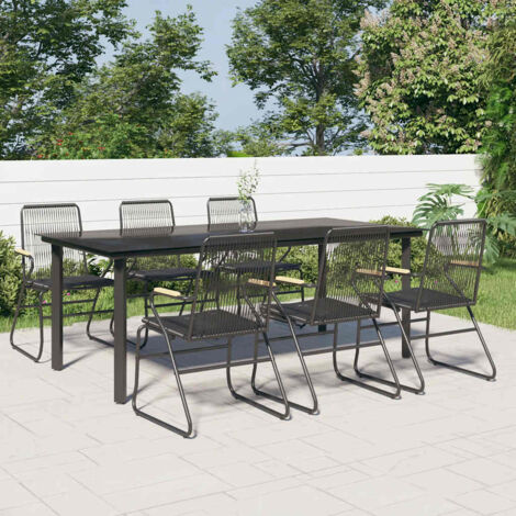 Ensemble Table et Chaise de Jardin Contemporain  Ensemble à dîner de jardin 7 pcs Noir Rotin PVC 26853