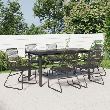 Ensemble Table et Chaise de Jardin Contemporain  Ensemble à dîner de jardin 7 pcs Noir Rotin PVC 58032
