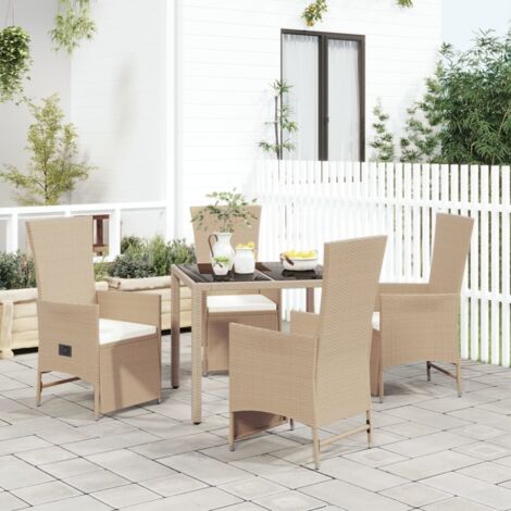 Ensemble Table et Chaise de Jardin Contemporain  Ensemble à dîner de jardin avec coussins 5 pcs Beige poly rotin 16918