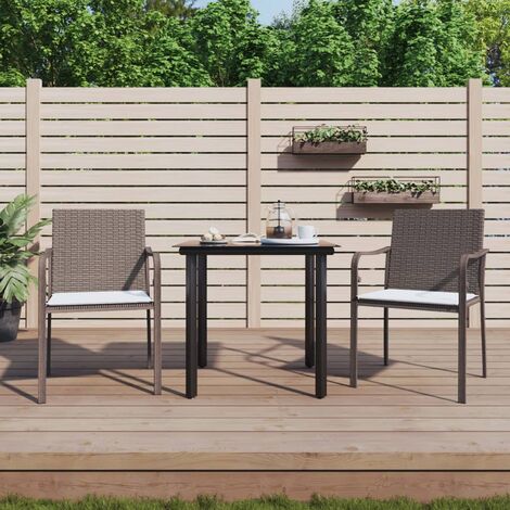 Ensemble Table et Chaise de Jardin Contemporain  Ensemble à manger de jardin 3 pcs coussins résine tressée acier 13415