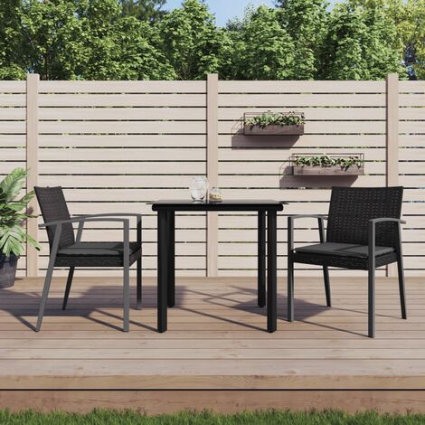 Ensemble Table et Chaise de Jardin Contemporain  Ensemble à manger de jardin 3 pcs coussins résine tressée acier 40945