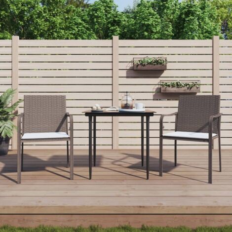 Ensemble Table et Chaise de Jardin Contemporain  Ensemble à manger de jardin 3 pcs coussins résine tressée acier 82163