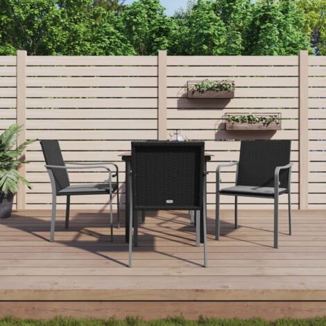 Ensemble Table et Chaise de Jardin Contemporain  Ensemble à manger de jardin 5 pcs coussins résine tressée acier 14966