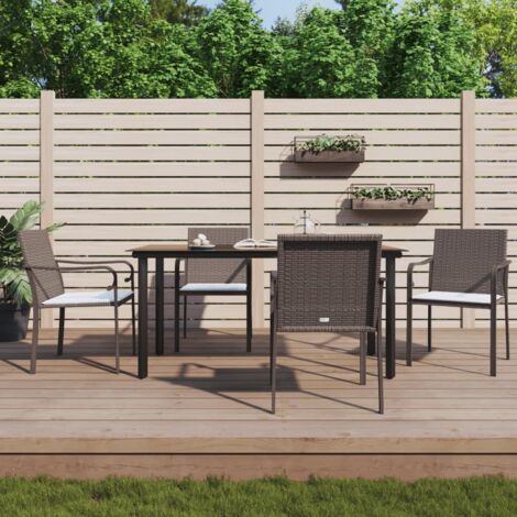 Ensemble Table et Chaise de Jardin Contemporain  Ensemble à manger de jardin 5 pcs coussins résine tressée acier 33995